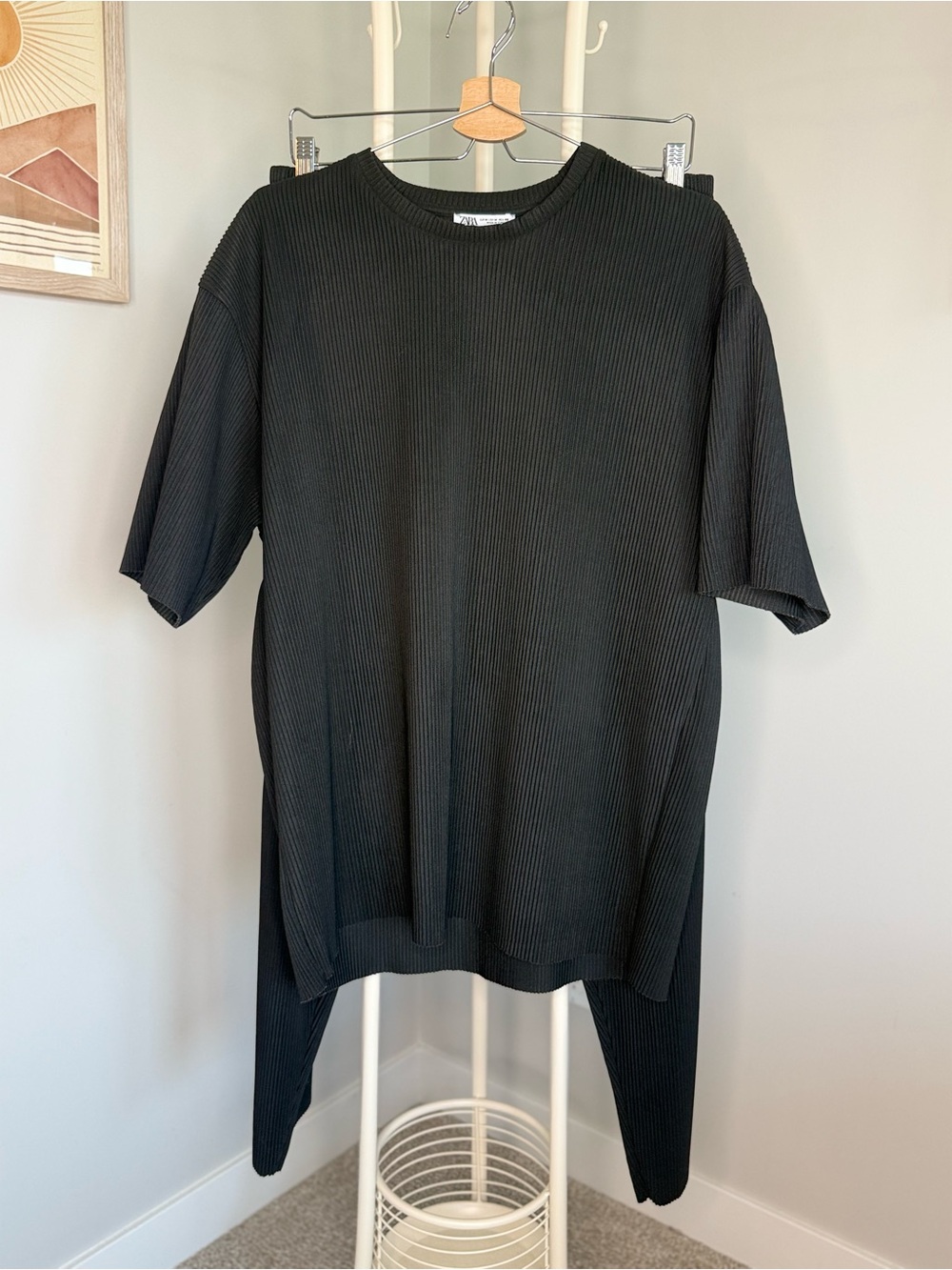 Zara Black Ribbed Short-Sleeve Tee and pants set